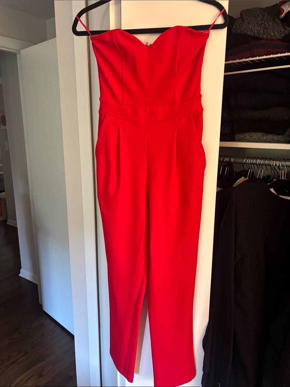Express Strapless Red Jumpsuit